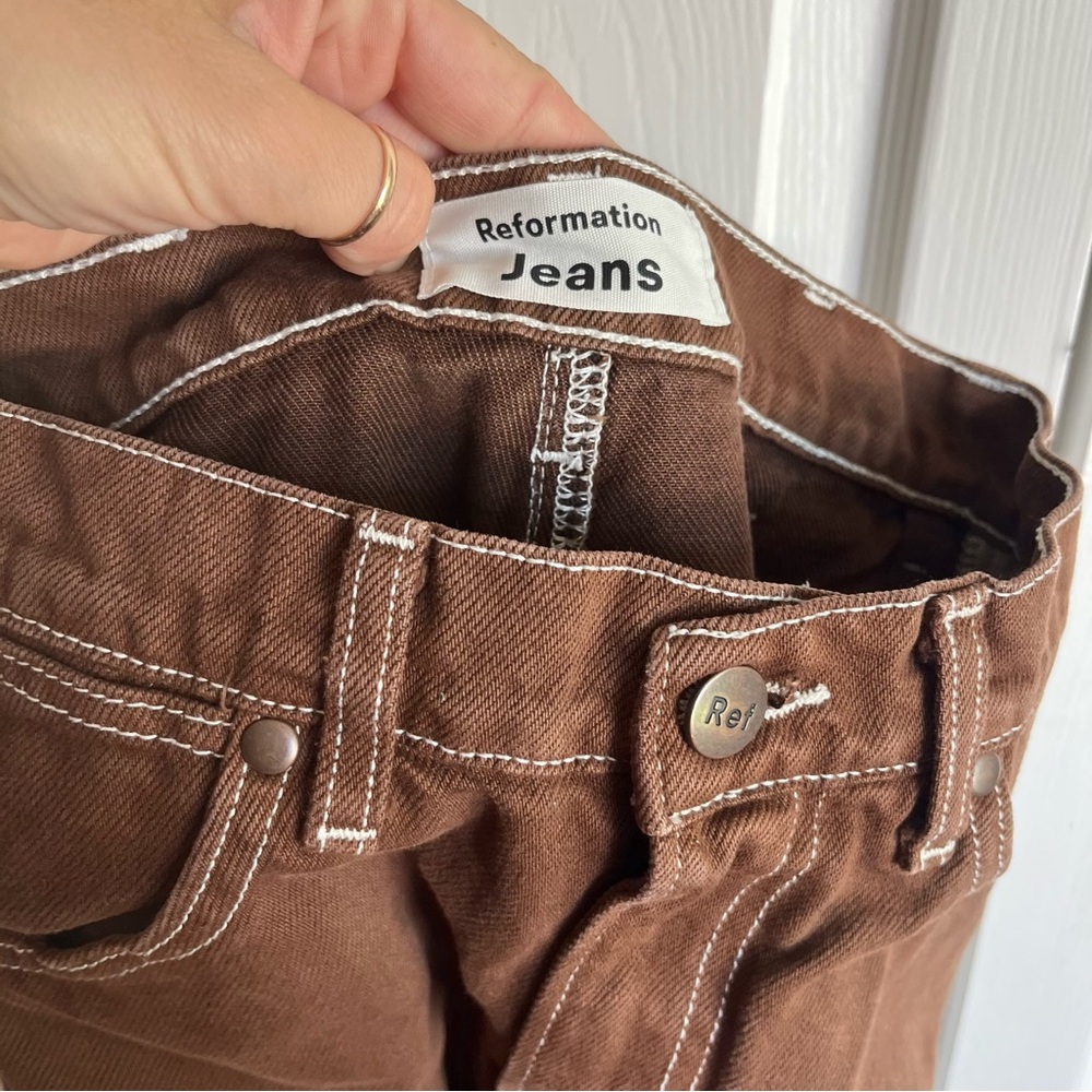 Reformation Cowboy High Rise Straight Jeans Chocolate Womens Size 23 - Picture 9 of 13